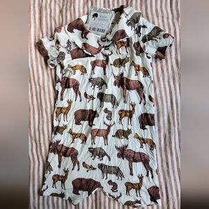 Kate Quinn Woodland Animal Print Romper Woth Peterpsn Collar Sz 2T